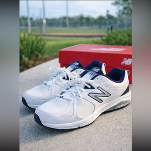 New Balance White and Navy Sneakers